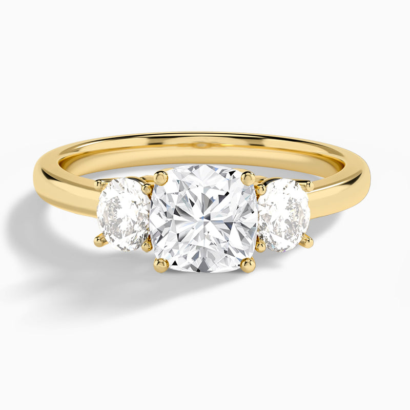 Cushion Sonata Three Stone Lab Diamond Engagement Ring In 18K Yellow Gold - Lucenjuri