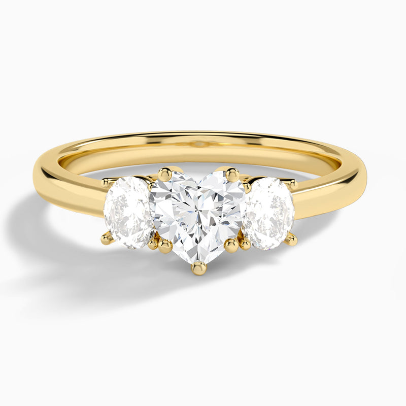 Heart Sonata Three Stone Lab Diamond Engagement Ring In 18K Yellow Gold - Lucenjuri