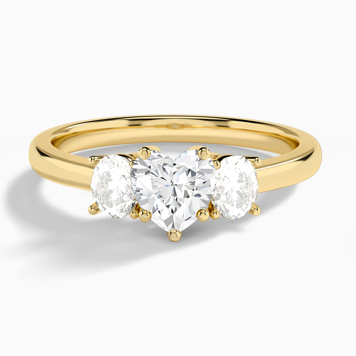 Heart Sonata Three Stone Lab Diamond Engagement Ring In 18K Yellow Gold - Lucenjuri