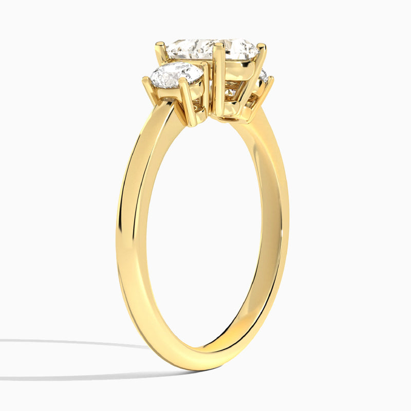 Heart Sonata Three Stone Lab Diamond Engagement Ring In 18K Yellow Gold, Angle View