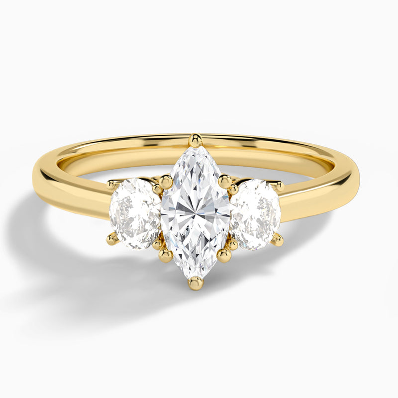 Marquise Sonata Three Stone Lab Diamond Engagement Ring In 14K Yellow Gold - Lucenjuri