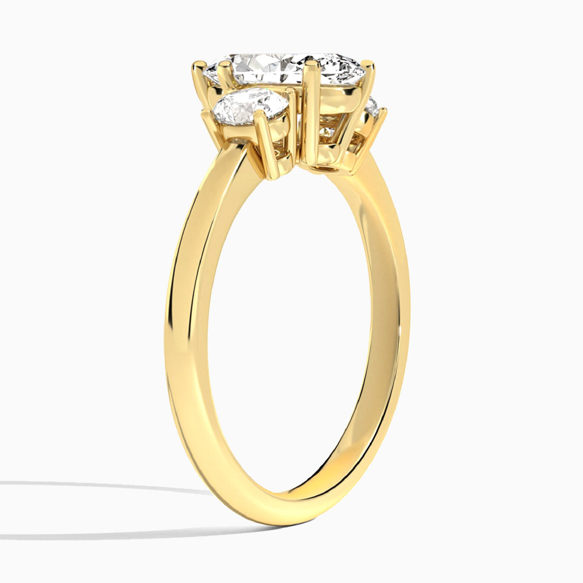 Marquise Sonata Three Stone Lab Diamond Engagement Ring In 14K Yellow Gold, Angle View