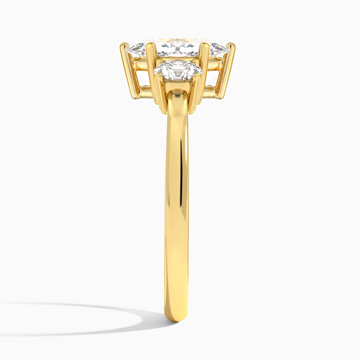 Marquise Sonata Three Stone Lab Diamond Engagement Ring In 14K Yellow Gold, Side View