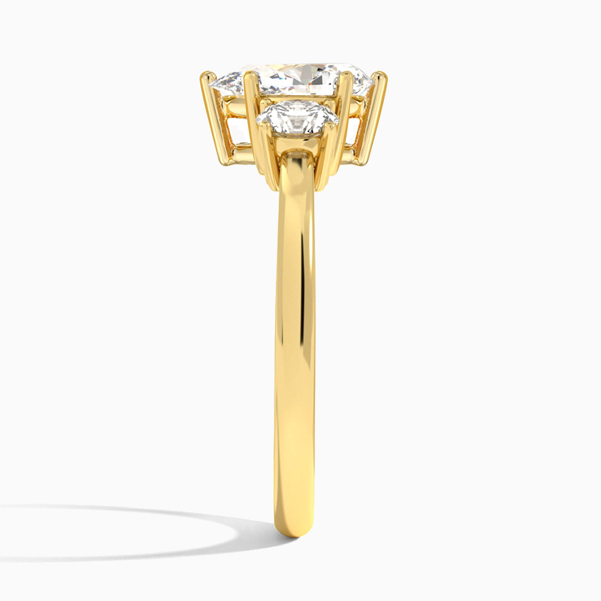Pear Sonata Three Stone Lab Diamond Engagement Ring In 18K Yellow Gold, Side View