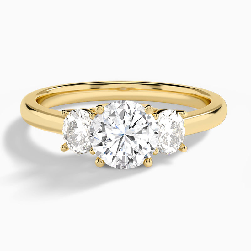 Round Sonata Three Stone Lab Diamond Engagement Ring In 18K Yellow Gold - Lucenjuri