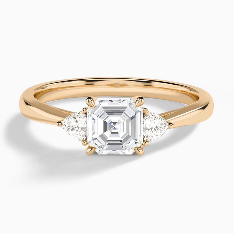 Asscher Trillion Cut Three Stone Lab Diamond Engagement Ring In 14K Rose Gold - Lucenjuri