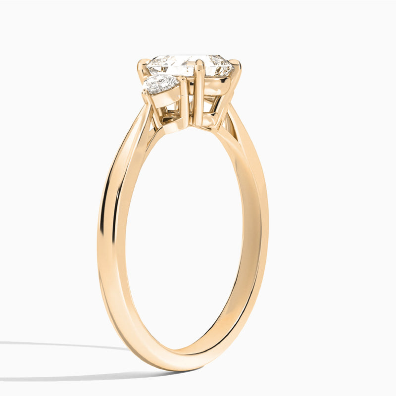 Asscher Trillion Cut Three Stone Lab Diamond Engagement Ring In 14K Rose Gold, Angle View