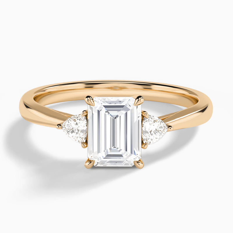 Emerald Trillion Cut Three Stone Lab Diamond Engagement Ring In 14K Rose Gold - Lucenjuri