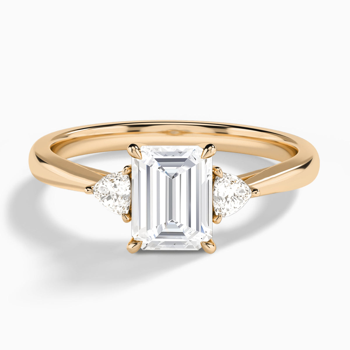 Emerald Trillion Cut Three Stone Lab Diamond Engagement Ring In 14K Rose Gold - Lucenjuri