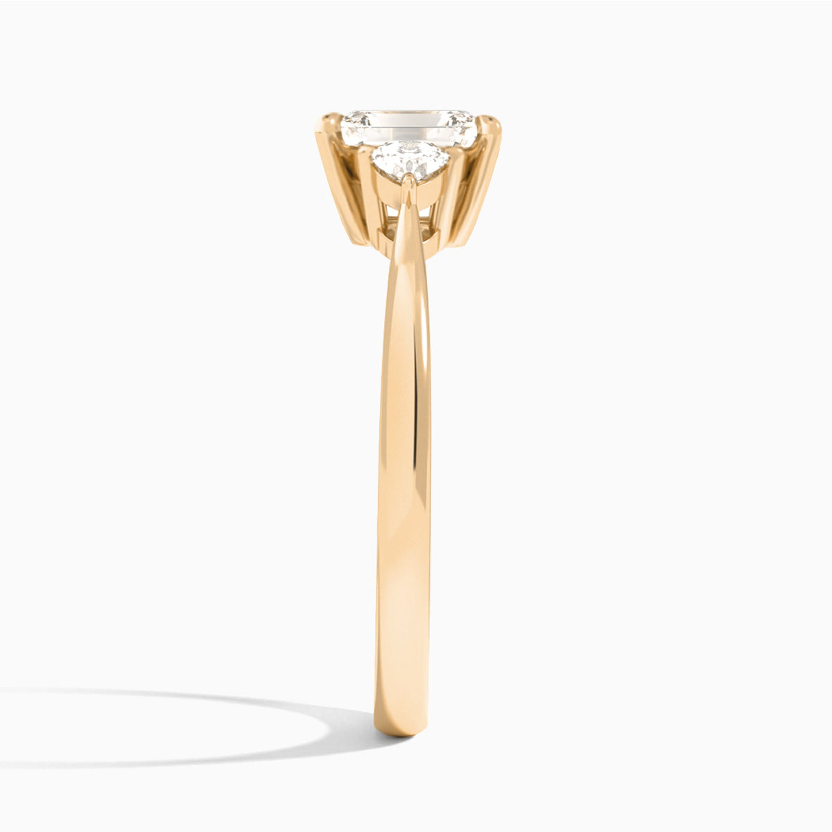 Emerald Trillion Cut Three Stone Lab Diamond Engagement Ring In 14K Rose Gold, Side View