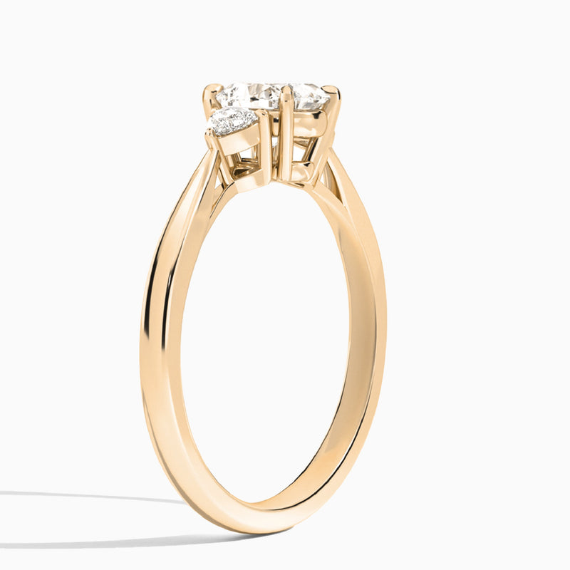 Heart Trillion Cut Three Stone Lab Diamond Engagement Ring In 14K Rose Gold, Angle View