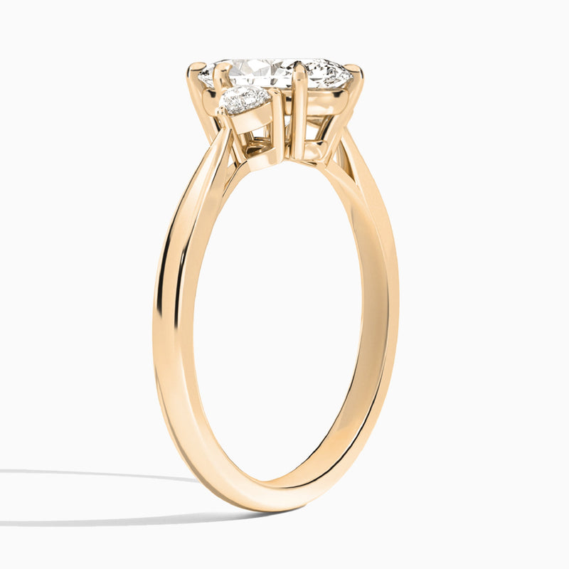 Marquise Trillion Cut Three Stone Lab Diamond Engagement Ring In 14K Rose Gold, Angle View