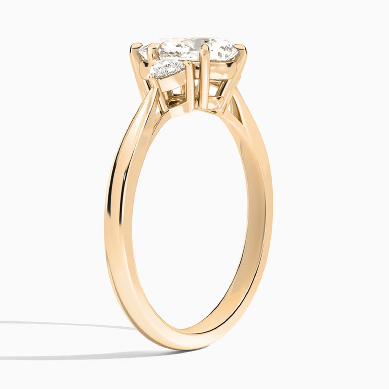 Pear Trillion Cut Three Stone Lab Diamond Engagement Ring In 14K Rose Gold, Angle View