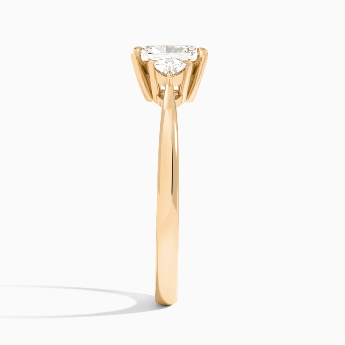 Radiant Trillion Cut Three Stone Lab Diamond Engagement Ring In 14K Rose Gold, Side View