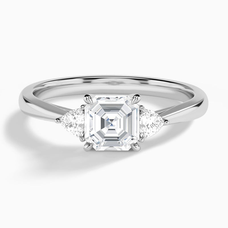 Asscher Trillion Cut Three Stone Lab Diamond Engagement Ring In 18K White Gold - Lucenjuri
