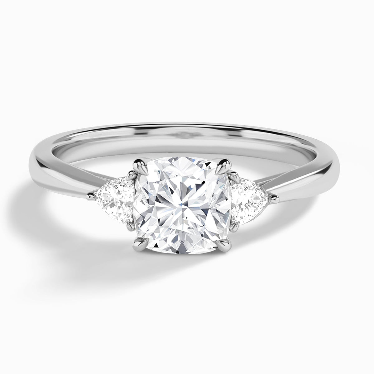Cushion Trillion Cut Three Stone Lab Diamond Engagement Ring In 18K White Gold - Lucenjuri