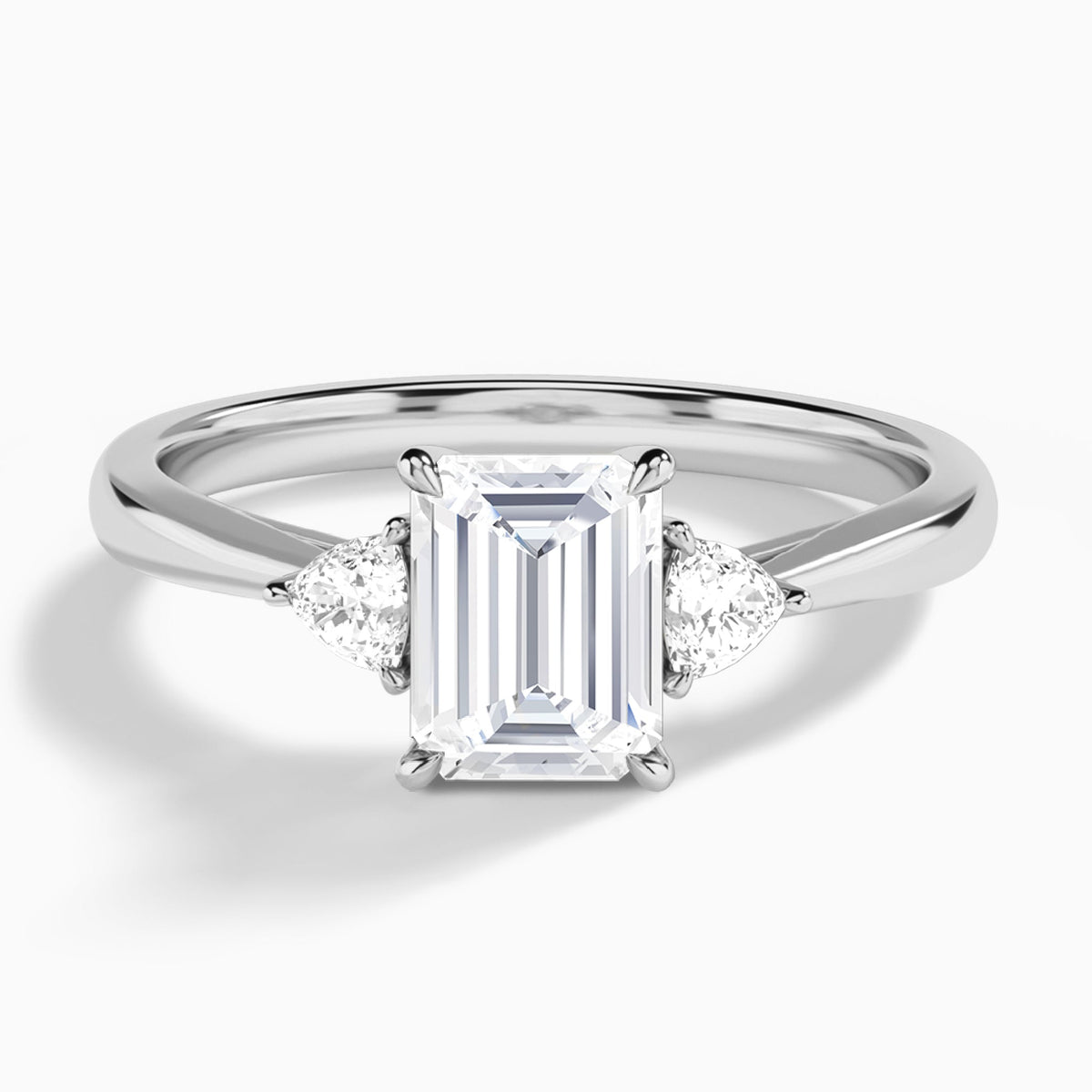 Emerald Trillion Cut Three Stone Lab Diamond Engagement Ring In 14K White Gold - Lucenjuri
