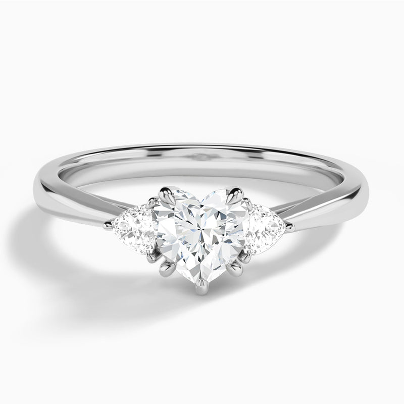 Heart Trillion Cut Three Stone Lab Diamond Engagement Ring In 14K White Gold - Lucenjuri