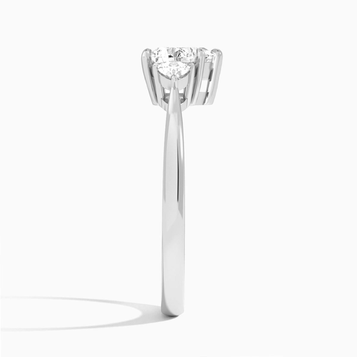 Heart Trillion Cut Three Stone Lab Diamond Engagement Ring In 14K White Gold, Side View