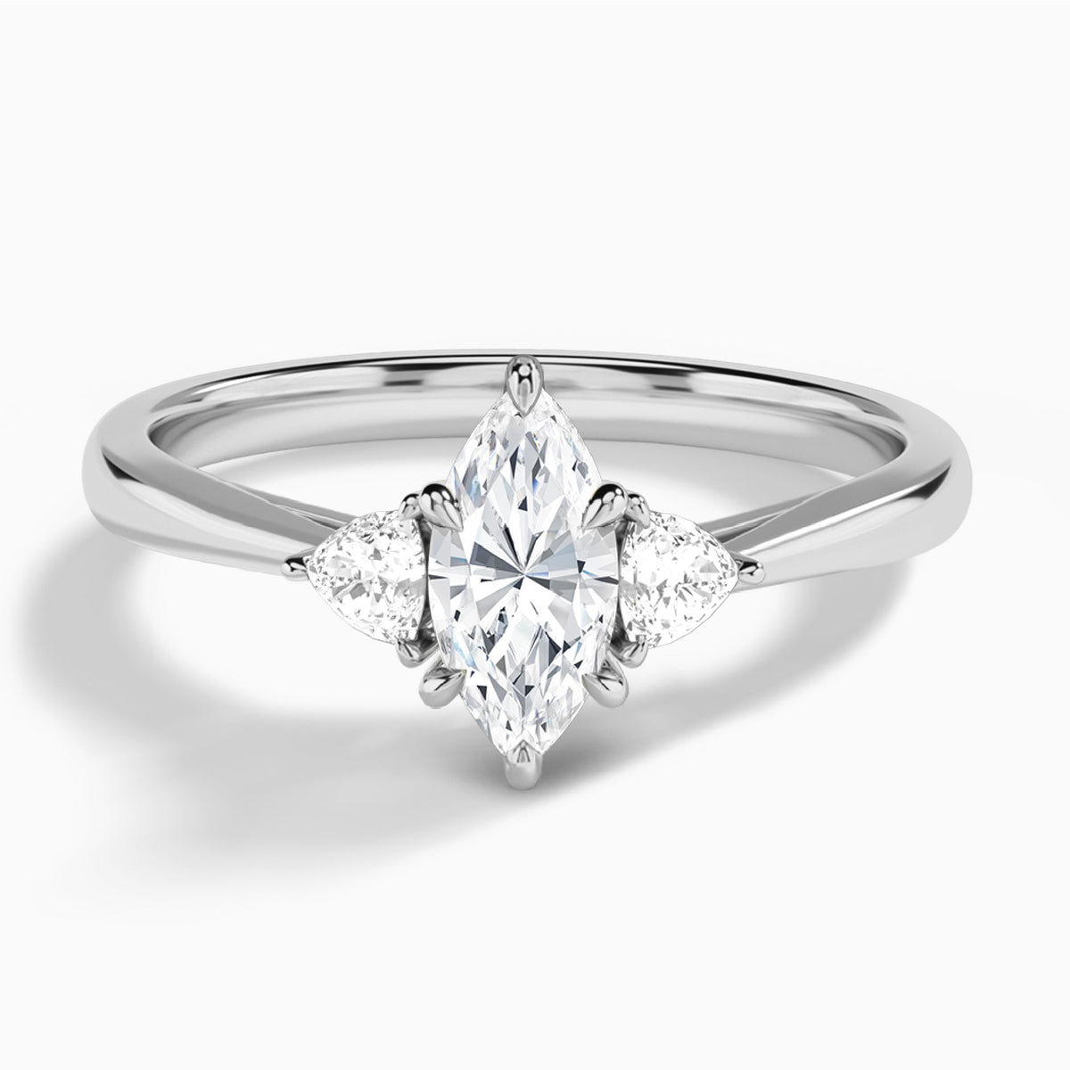 Marquise Trillion Cut Three Stone Lab Diamond Engagement Ring In 18K White Gold - Lucenjuri