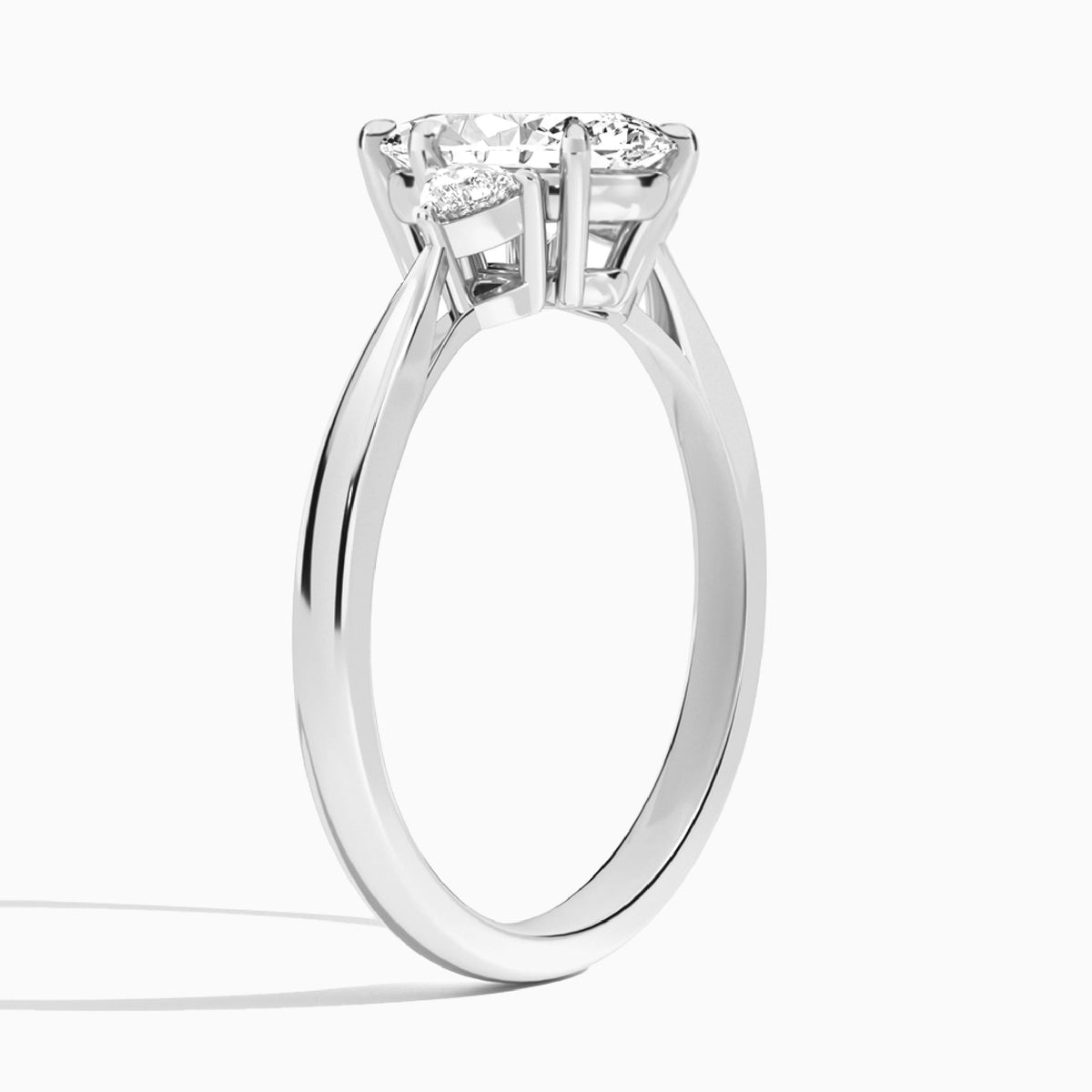 Marquise Trillion Cut Three Stone Lab Diamond Engagement Ring In 14K White Gold, Angle View