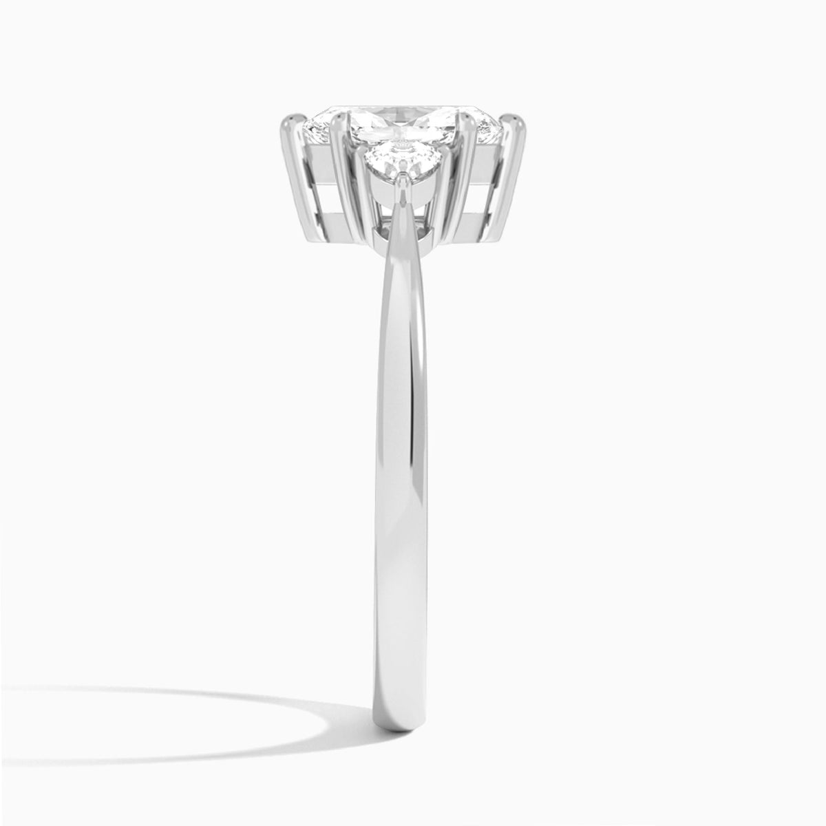 Marquise Trillion Cut Three Stone Lab Diamond Engagement Ring In 14K White Gold, Side View