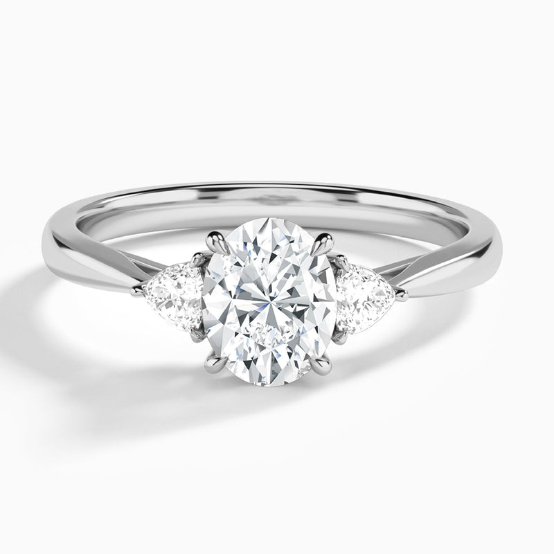 Oval Trillion Cut Three Stone Lab Diamond Engagement Ring In 18K White Gold - Lucenjuri