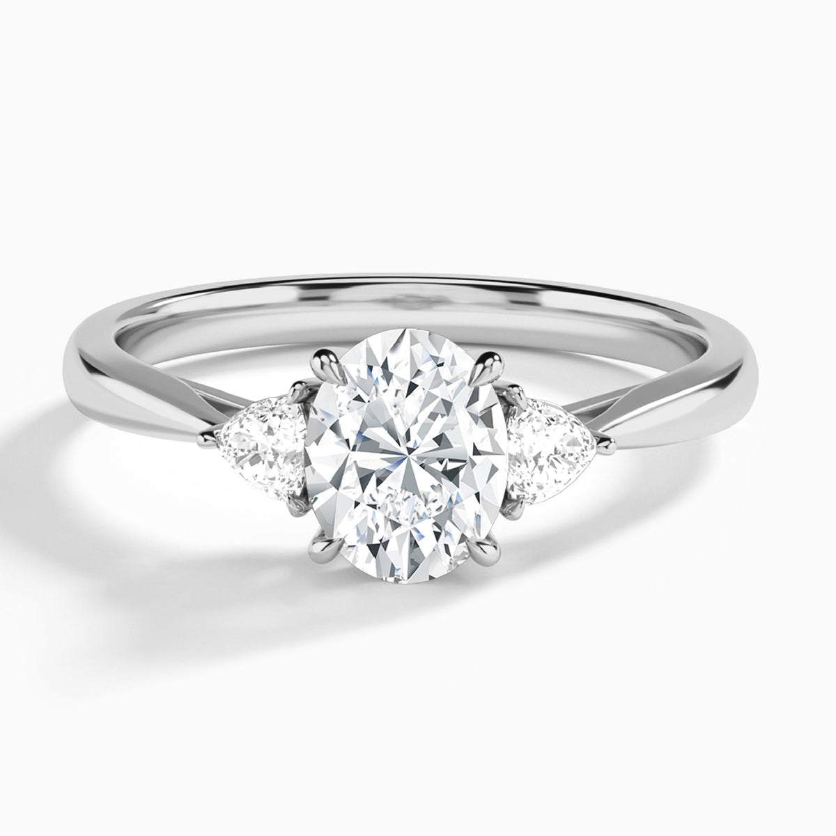 Oval Trillion Cut Three Stone Lab Diamond Engagement Ring In 18K White Gold - Lucenjuri