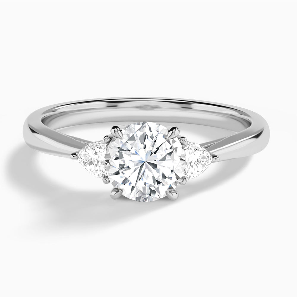 Round Trillion Cut Three Stone Lab Diamond Engagement Ring In 14K White Gold - Lucenjuri