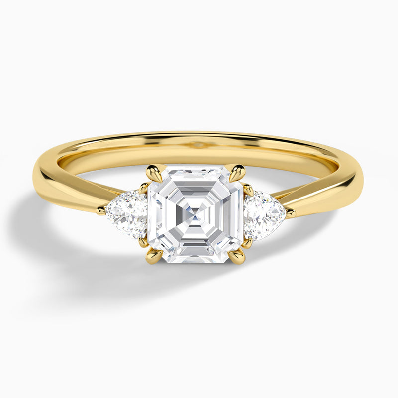 Asscher Trillion Cut Three Stone Lab Diamond Engagement Ring In 14K Yellow Gold - Lucenjuri