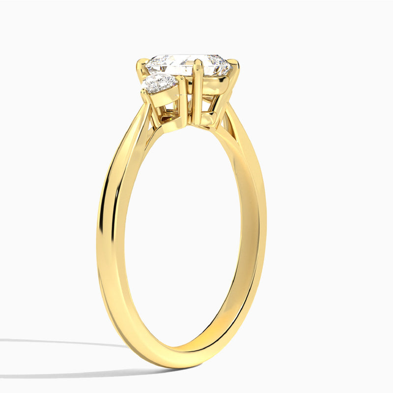Asscher Trillion Cut Three Stone Lab Diamond Engagement Ring In 18K Yellow Gold, Angle View