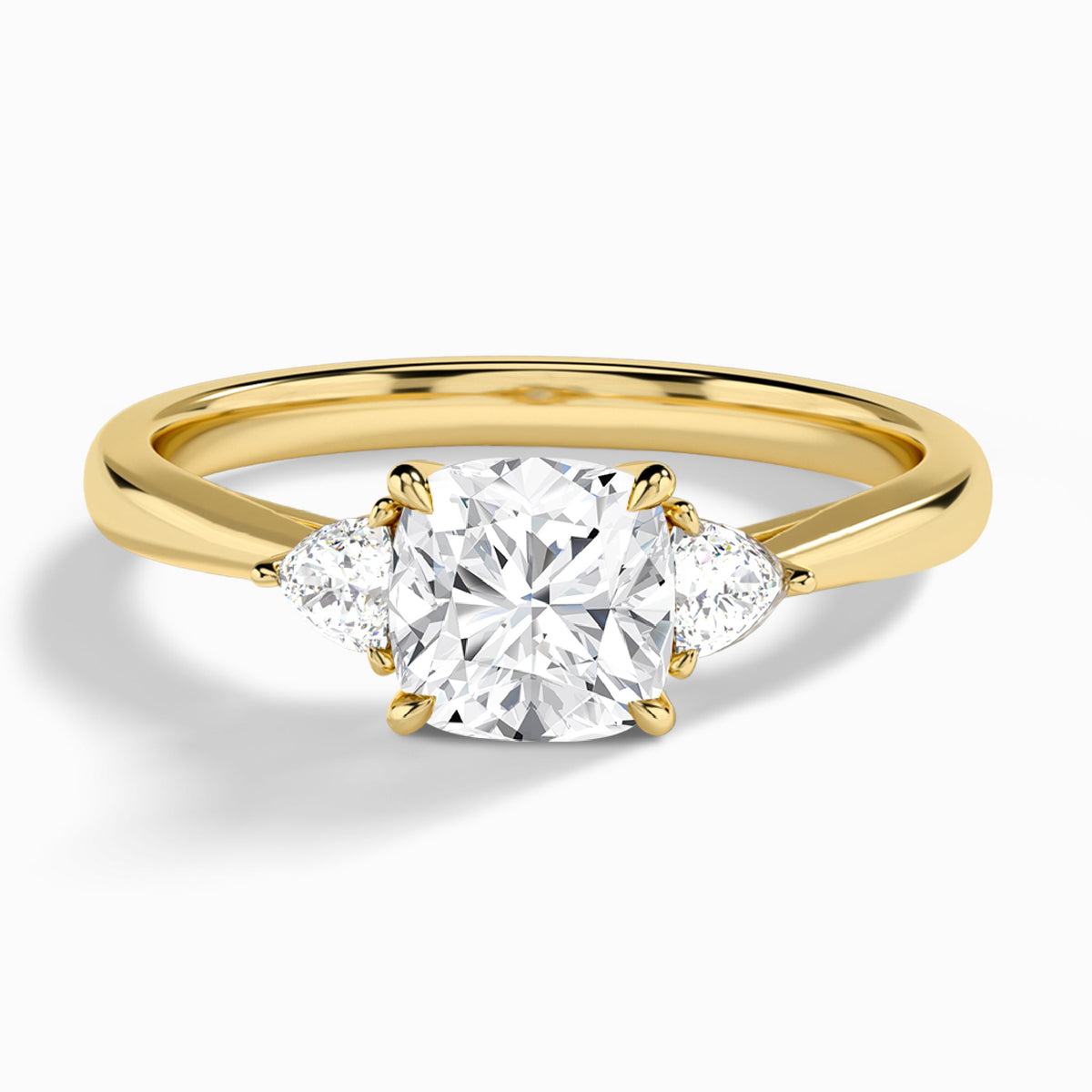 Cushion Trillion Cut Three Stone Lab Diamond Engagement Ring In 14K Yellow Gold - Lucenjuri
