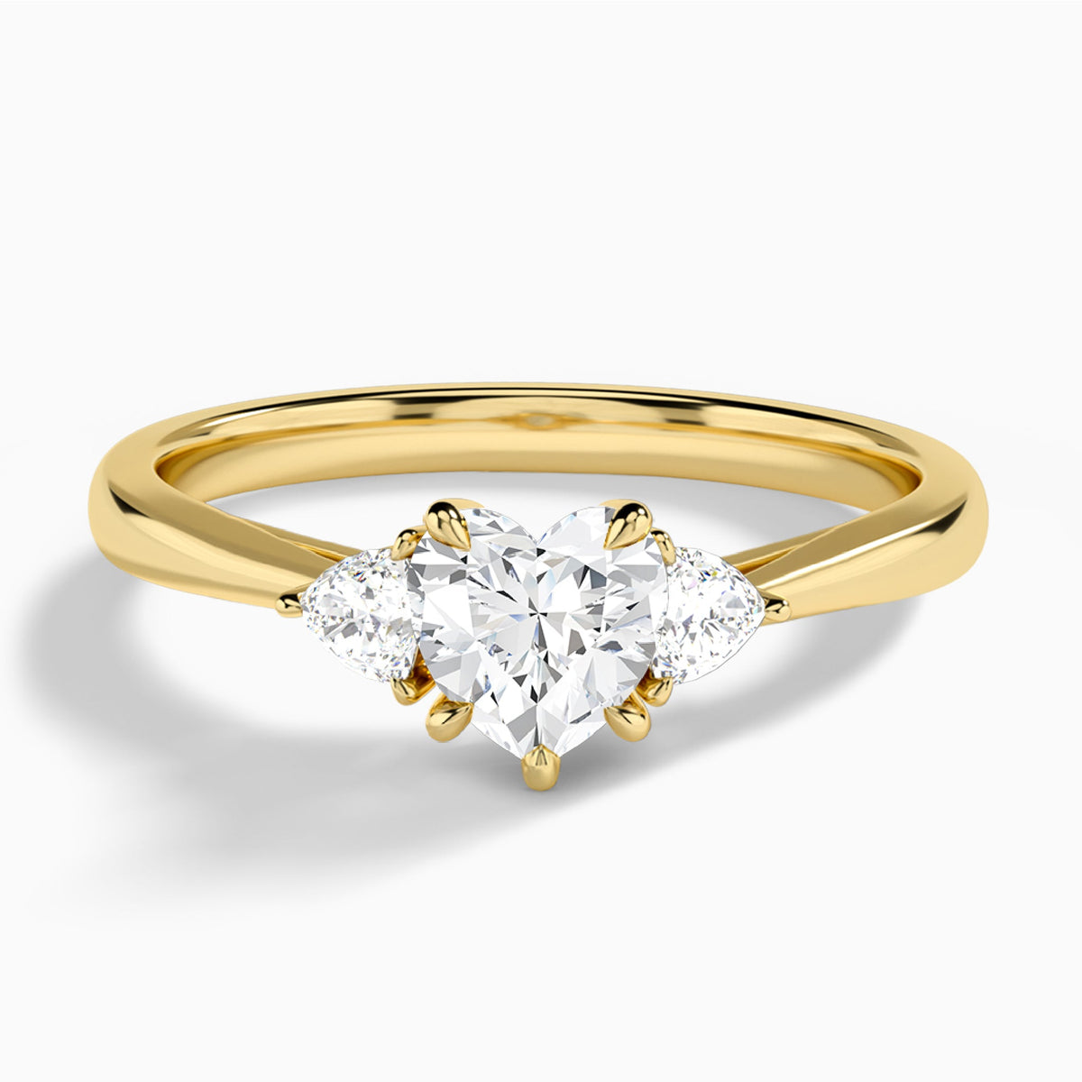 Heart Trillion Cut Three Stone Lab Diamond Engagement Ring In 14K Yellow Gold - Lucenjuri