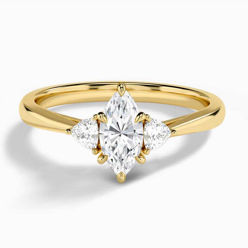 Marquise Trillion Cut Three Stone Lab Diamond Engagement Ring In 14K Yellow Gold - Lucenjuri
