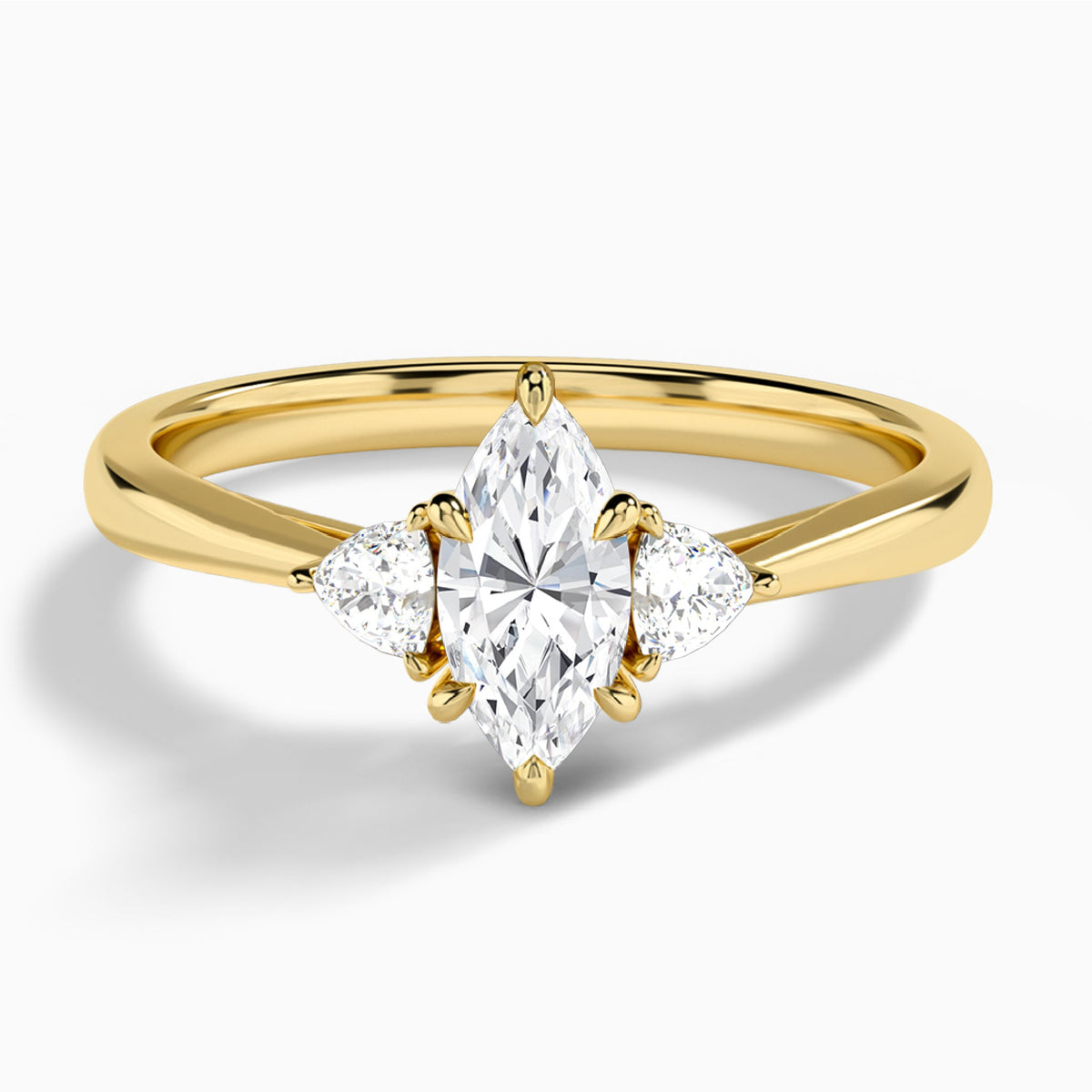 Marquise Trillion Cut Three Stone Lab Diamond Engagement Ring In 18K Yellow Gold - Lucenjuri