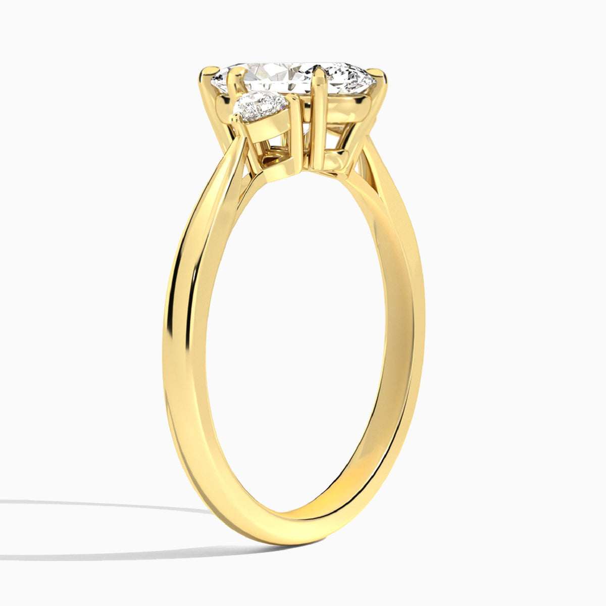 Marquise Trillion Cut Three Stone Lab Diamond Engagement Ring In 14K Yellow Gold, Angle View