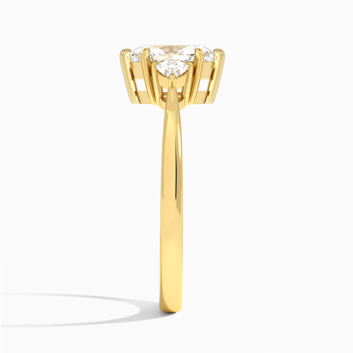 Marquise Trillion Cut Three Stone Lab Diamond Engagement Ring In 14K Yellow Gold, Side View