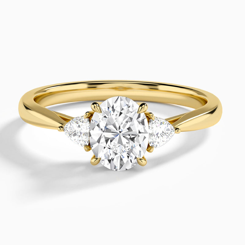 Oval Trillion Cut Three Stone Lab Diamond Engagement Ring In 14K Yellow Gold - Lucenjuri
