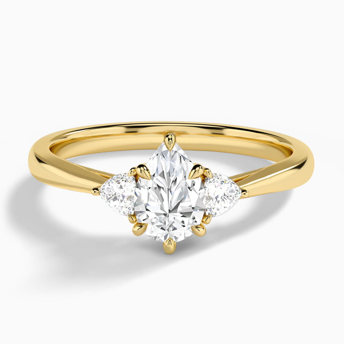 Pear Trillion Cut Three Stone Lab Diamond Engagement Ring In 18K Yellow Gold - Lucenjuri
