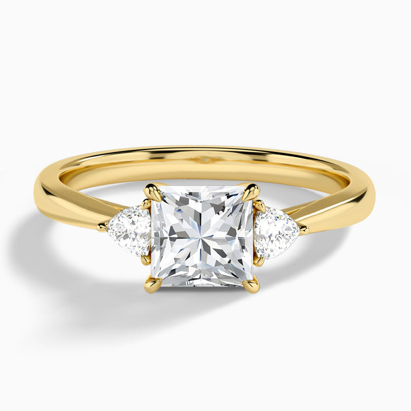 Princess Trillion Cut Three Stone Lab Diamond Engagement Ring In 14K Yellow Gold - Lucenjuri
