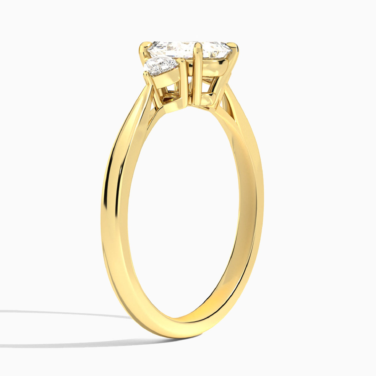 Princess Trillion Cut Three Stone Lab Diamond Engagement Ring In 18K Yellow Gold, Angle View