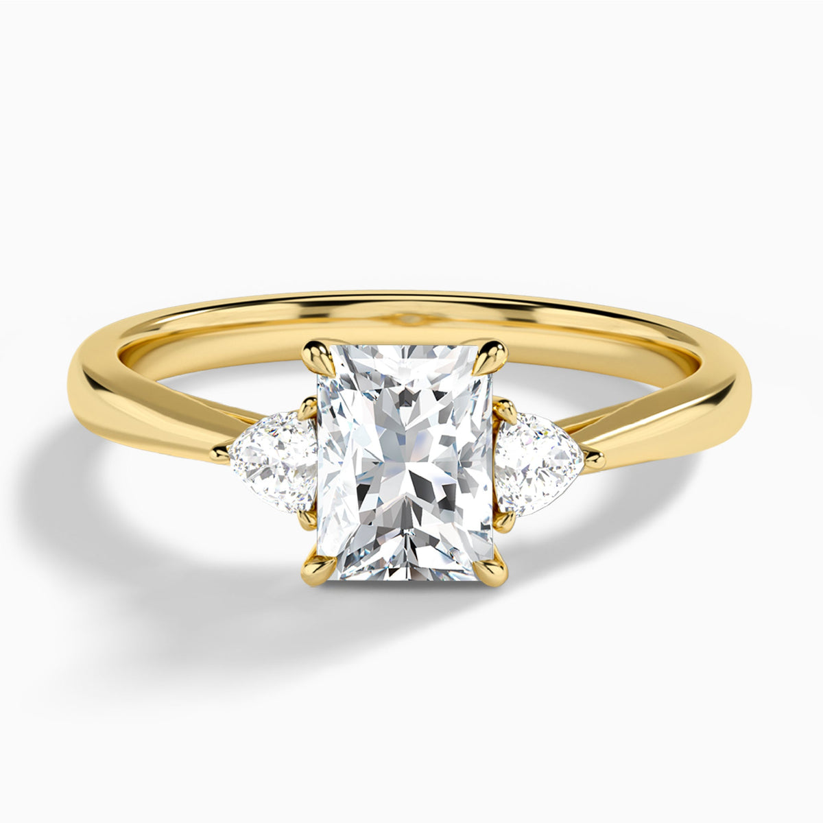 Radiant Trillion Cut Three Stone Lab Diamond Engagement Ring In 14K Yellow Gold - Lucenjuri