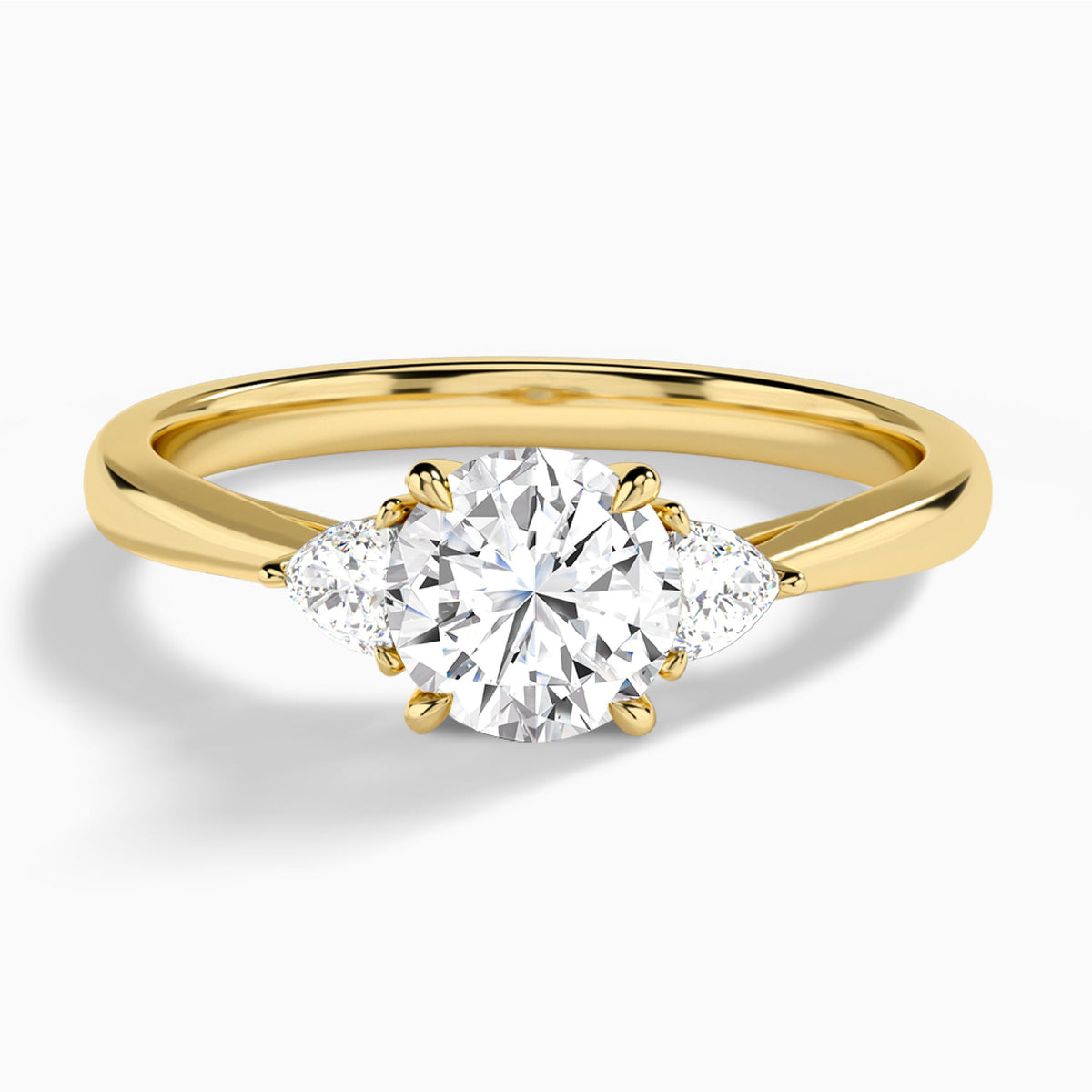Round Trillion Cut Three Stone Lab Diamond Engagement Ring In 18K Yellow Gold - Lucenjuri