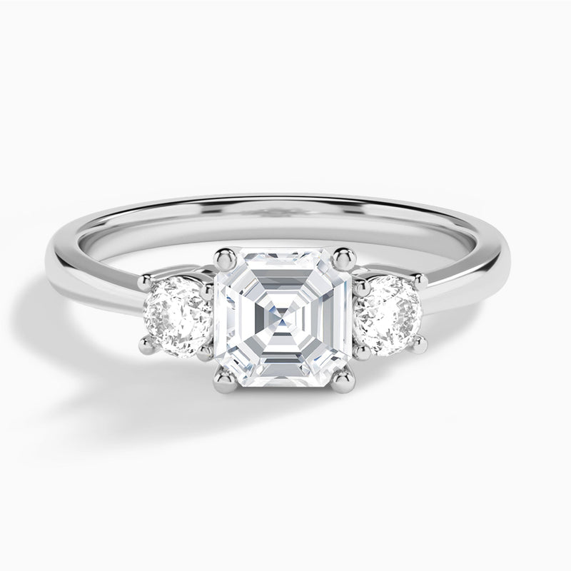 Asscher Concerto Three Stone Lab Diamond Engagement Ring In Platinum - Lucenjuri