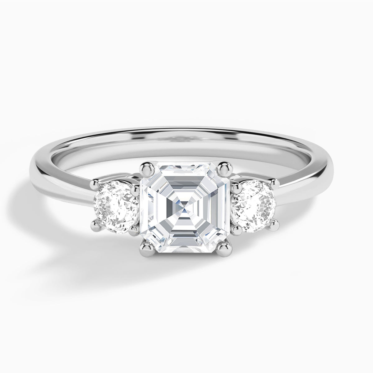 Asscher Concerto Three Stone Lab Diamond Engagement Ring In Platinum - Lucenjuri