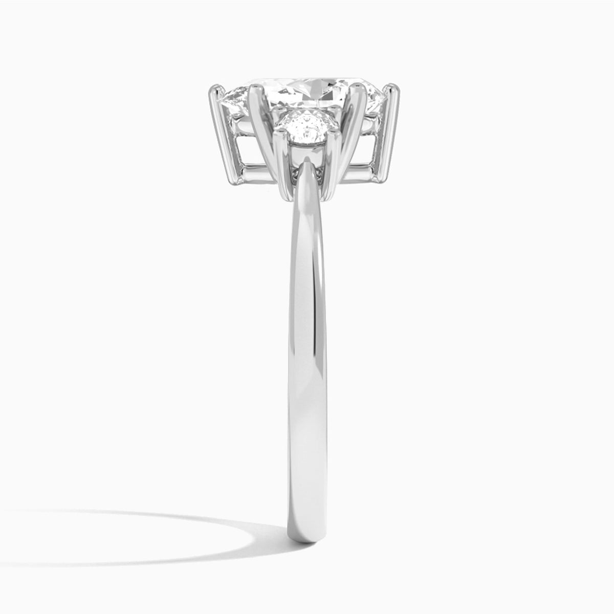 Pear Concerto Three Stone Lab Diamond Engagement Ring In Platinum, Side View
