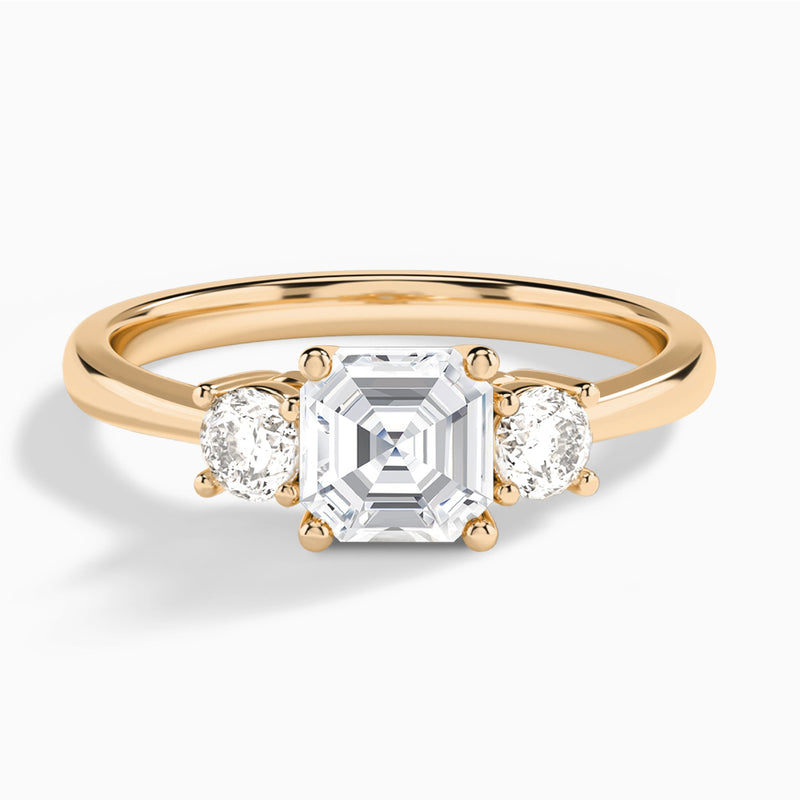 Asscher Concerto Three Stone Lab Diamond Engagement Ring In 14K Rose Gold - Lucenjuri