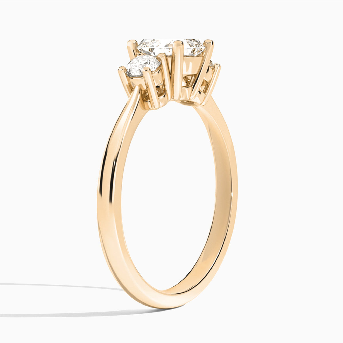 Asscher Concerto Three Stone Lab Diamond Engagement Ring In 14K Rose Gold, Angle View
