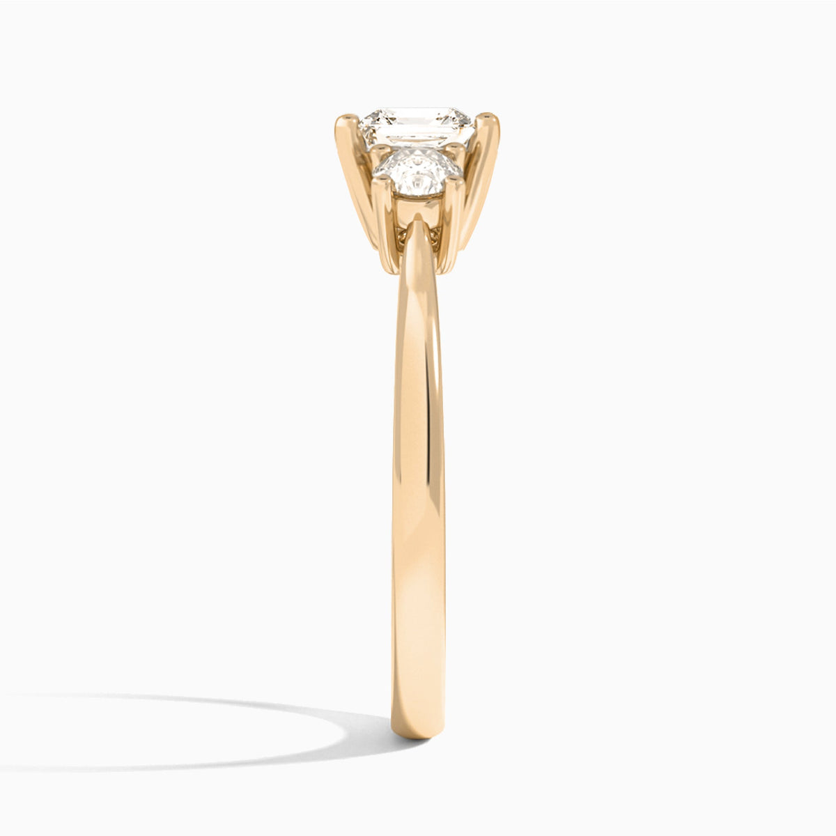 Asscher Concerto Three Stone Lab Diamond Engagement Ring In 14K Rose Gold, Side View