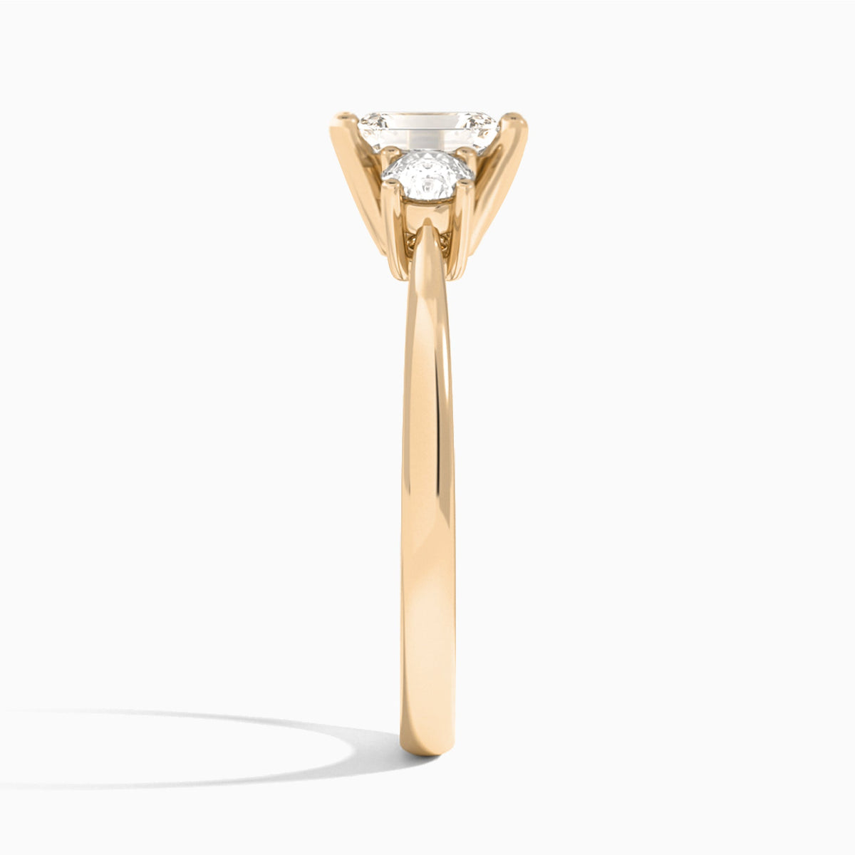 Emerald Concerto Three Stone Lab Diamond Engagement Ring In 14K Rose Gold, Side View